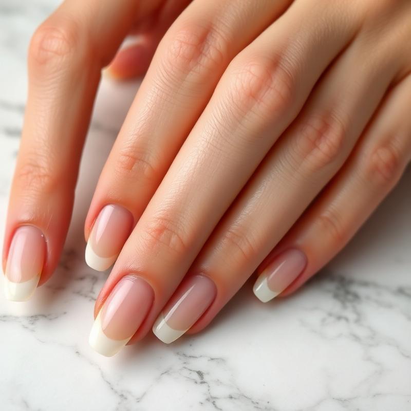 French manicure on marble