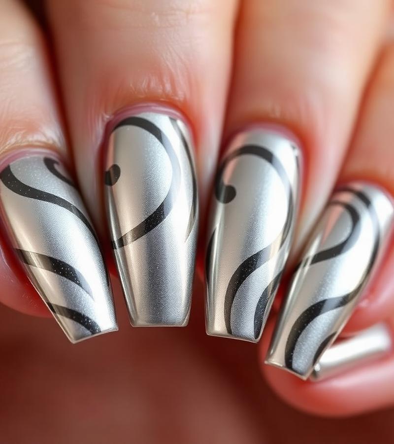 Chrome marble swirl nails